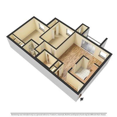 2 bed unfurnished 3d floor plan
