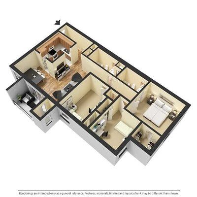 3 bed furnished 3d floor plan