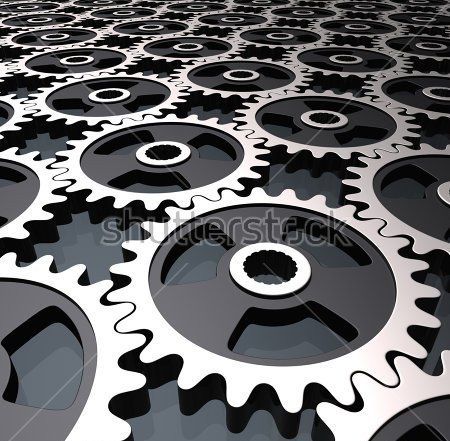 Eine Reihe von Zahnrädern sind in einer Reihe angeordnet