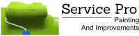 A paint roller applies green paint. The text "Service Pro Painting And Improvements".