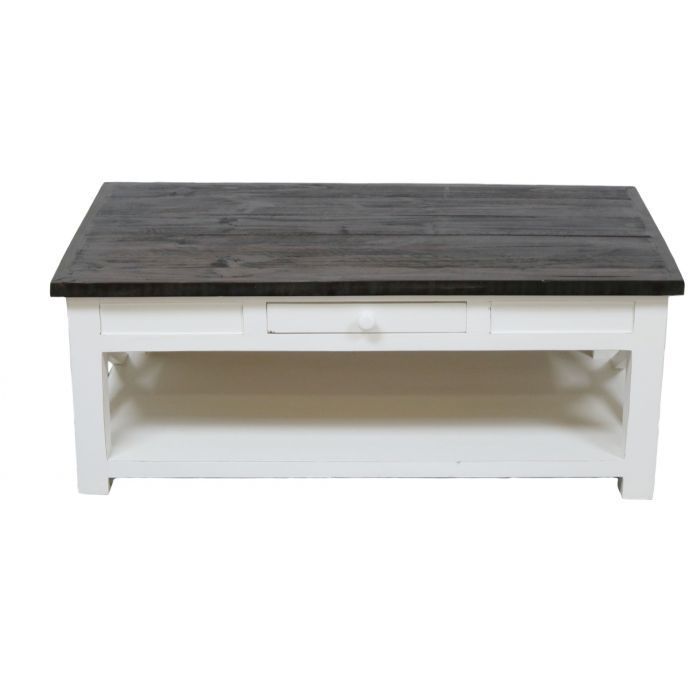 A white coffee table with a black top and a drawer — Kingsport, TN — Beds and More Rustic Furniture