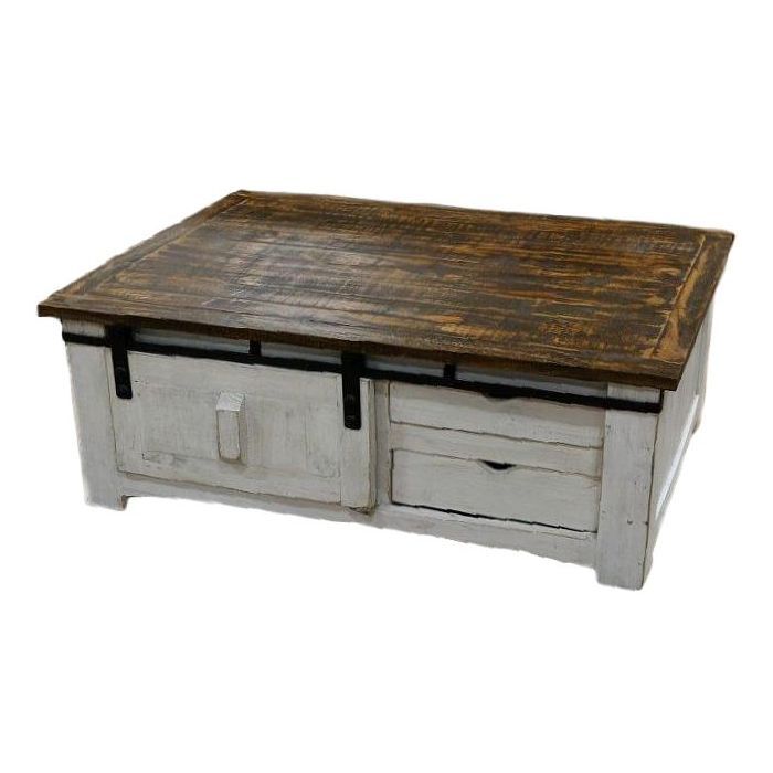 A white coffee table with a wooden top and drawer — Kingsport, TN — Beds and More Rustic Furniture