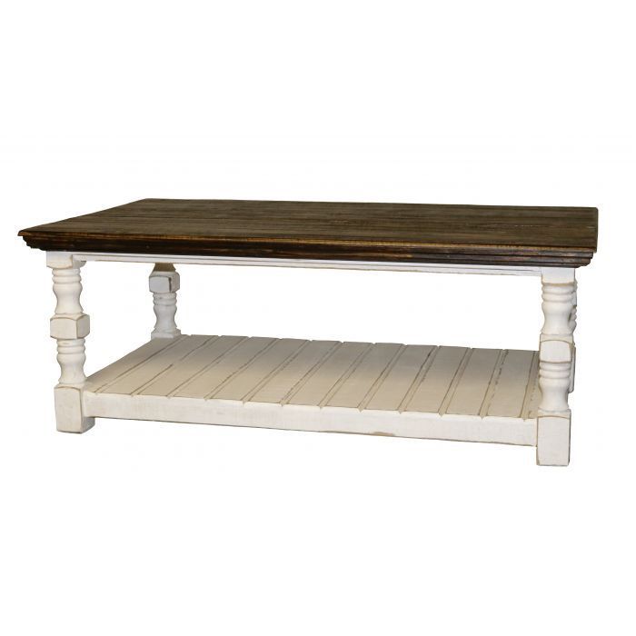 A coffee table with a wooden top and a white base — Kingsport, TN — Beds and More Rustic Furniture