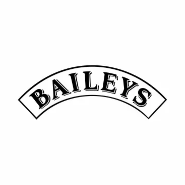 Logotipo de Baileys en contorno negro, texto arqueado sobre fondo blanco.