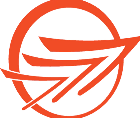 Logo astratto arancione raffigurante una freccia stilizzata all'interno di un cerchio.