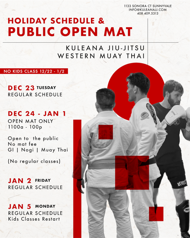 Christmas and New Year Schedule Update Kuleana Jiu-Jitsu