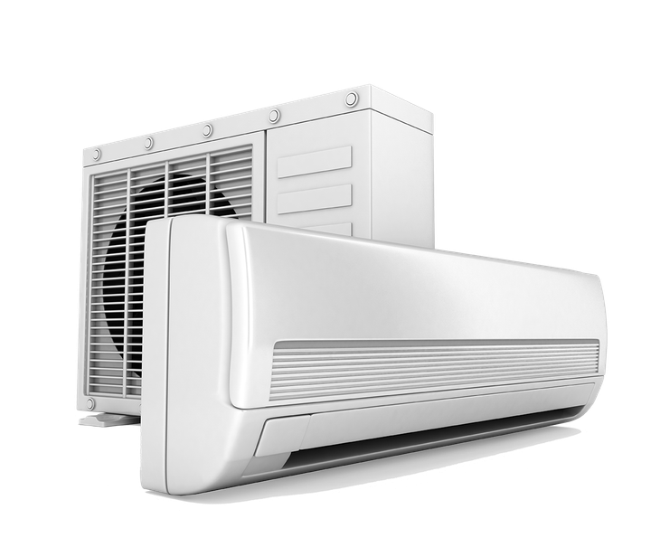 A couple of air conditioners sitting next to each other on a white background.