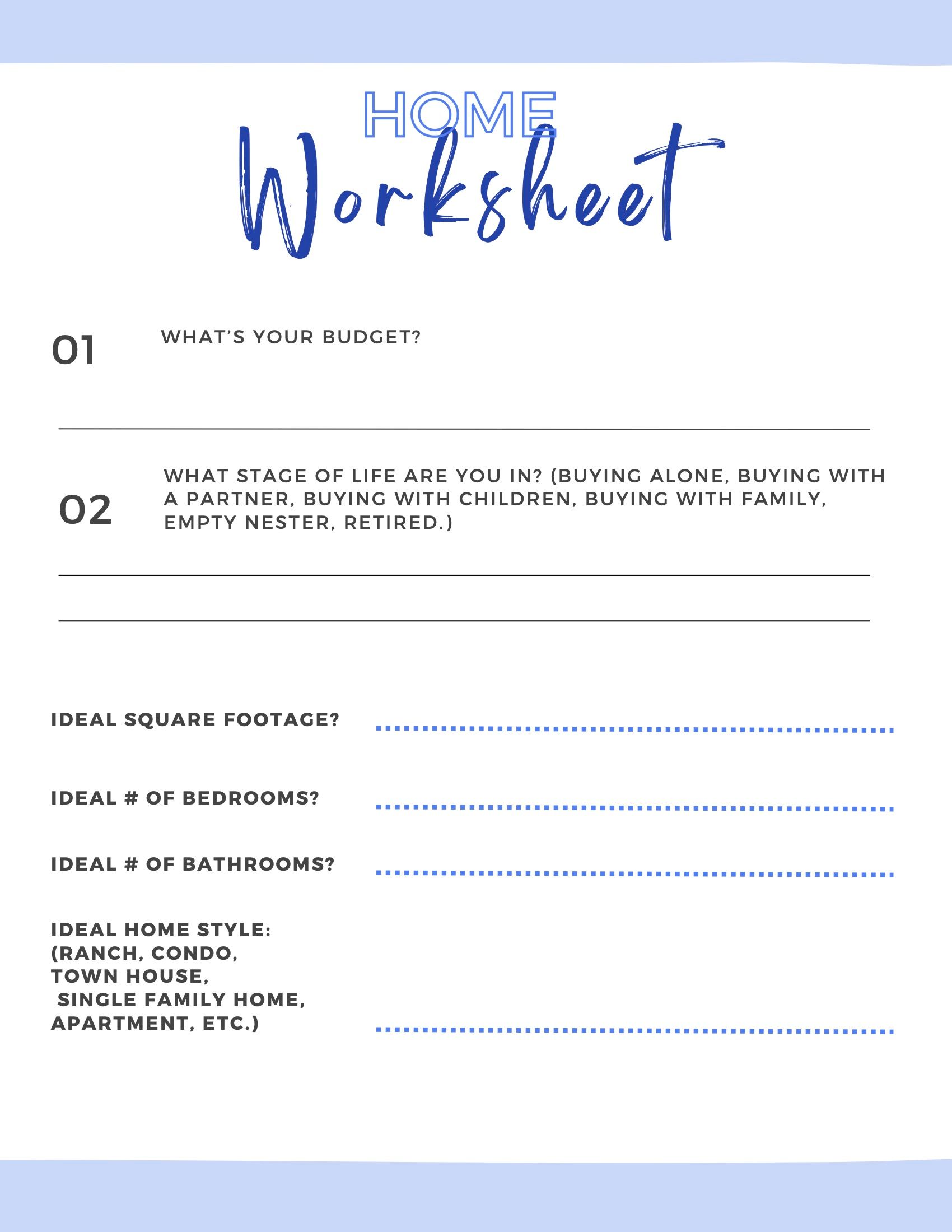 new home worksheet