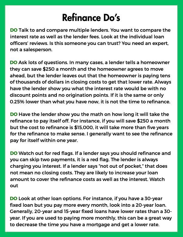 Refinance Dos and Don'ts