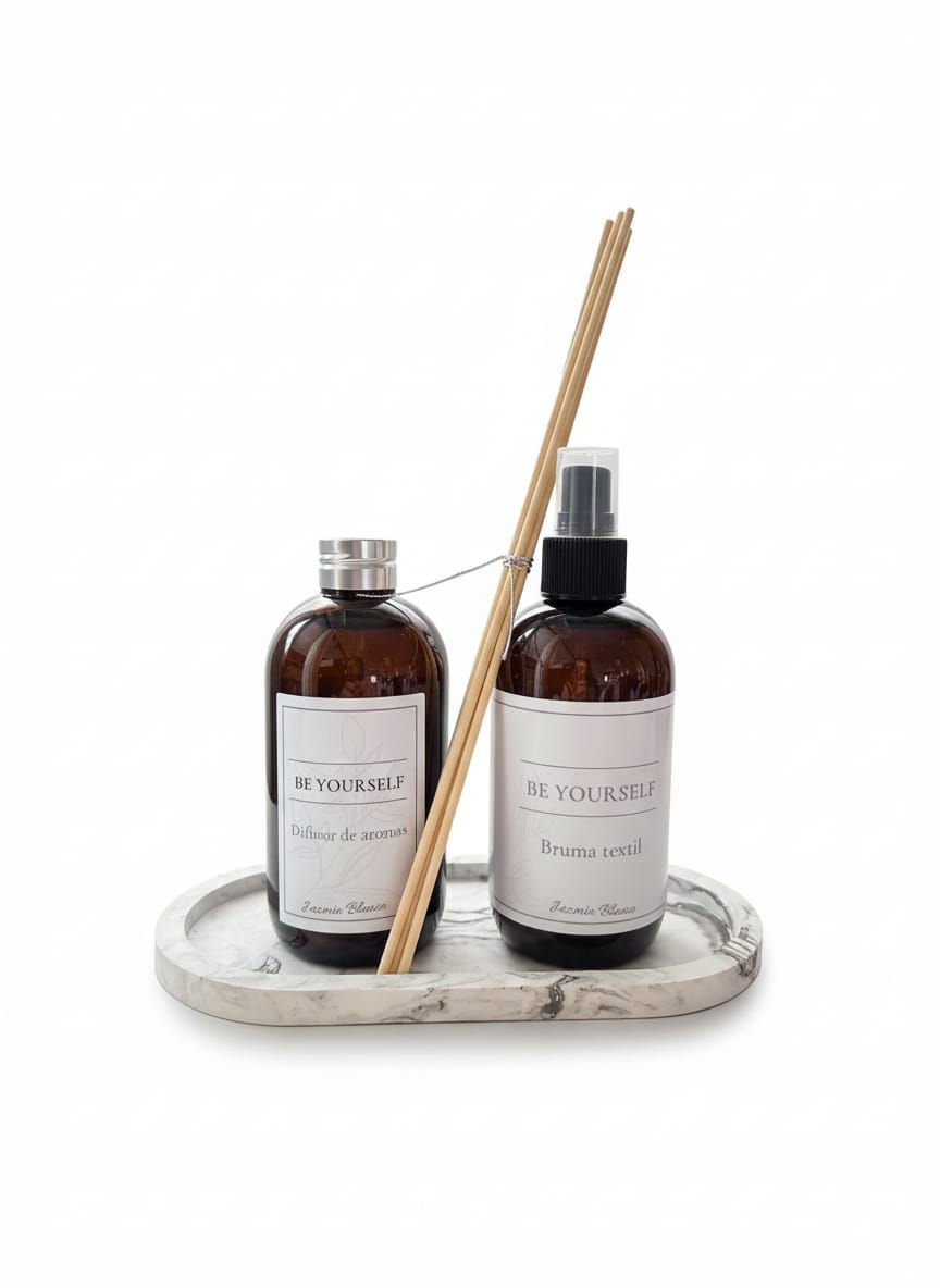 Difusor, bruma textil y bandeja ovalada decorativa