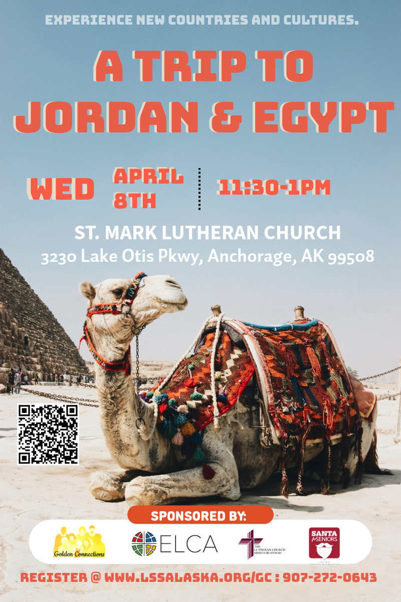 Poster for a Christmas gathering at St. Mark Lutheran Church. It offers carols, crafts, and cocoa on December 3 at 11:30 AM.