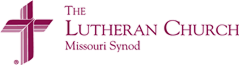Logo of The Lutheran Church, Missouri Synod: stylized cross in burgundy with accompanying text.