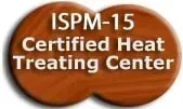 ISPM-15 Certified Heat Treating Center logo, brown oval design.
