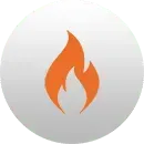 Orange flame icon within a white circle.