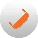 Orange two-person saw icon on a white background.
