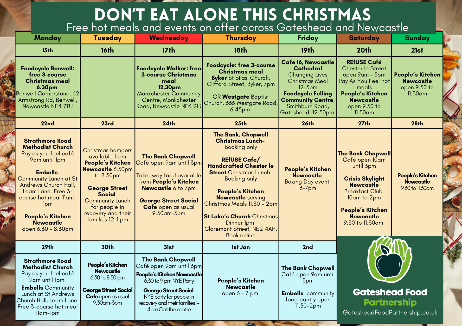 A calendar that says do n't eat alone this christmas