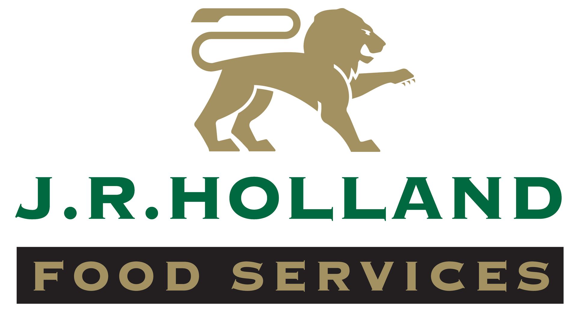 The logo for j.r. holland food services has a lion on it.