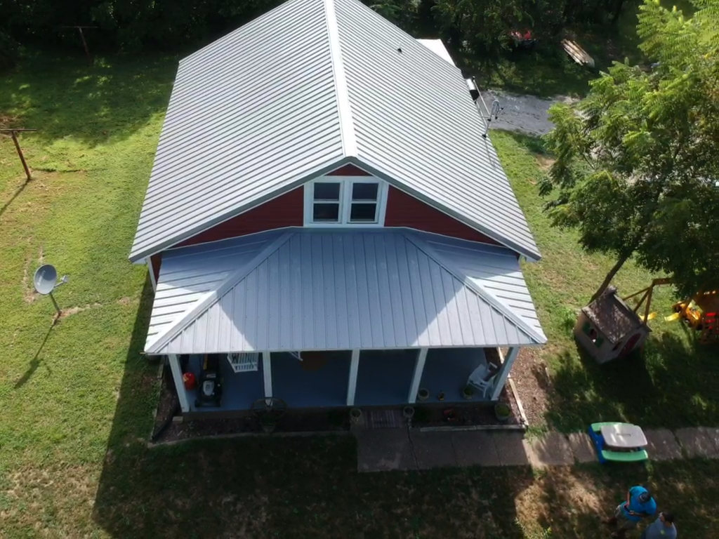 white metal barn style roof
