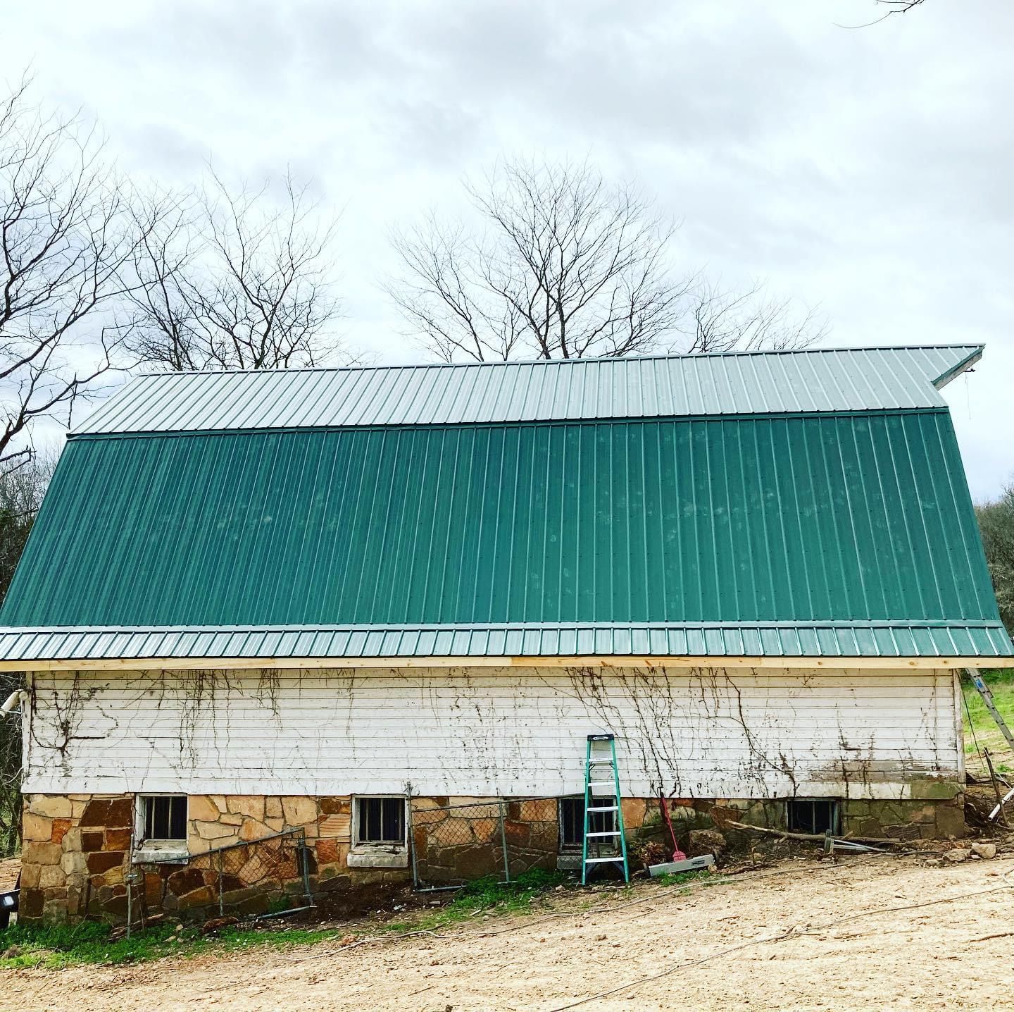 green metal barn roof