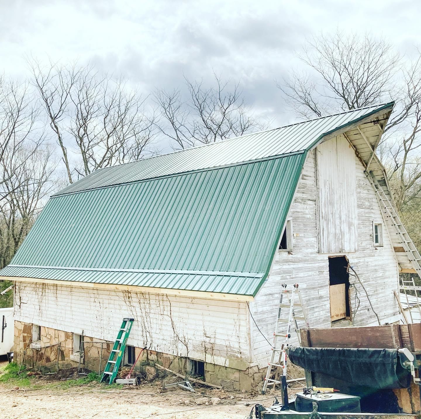 green metal barn roof