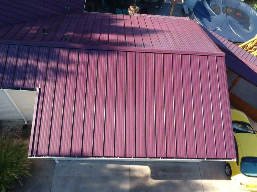 Top-Down photo of red metal roof