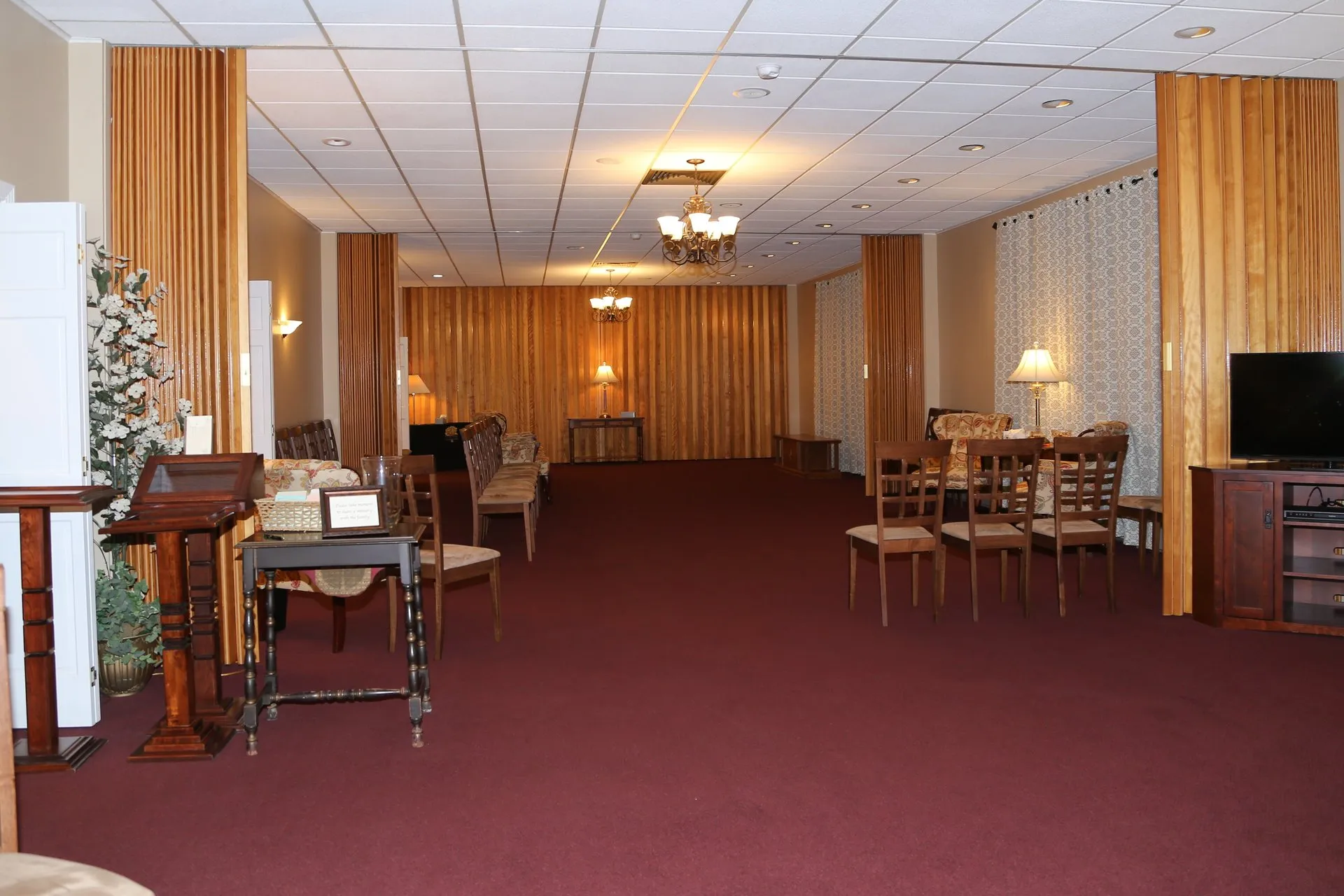 funeral home facilities brightly lit funeral room