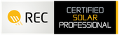 REC logo with "Certified Solar Professional" text. Black and white, with yellow accents.