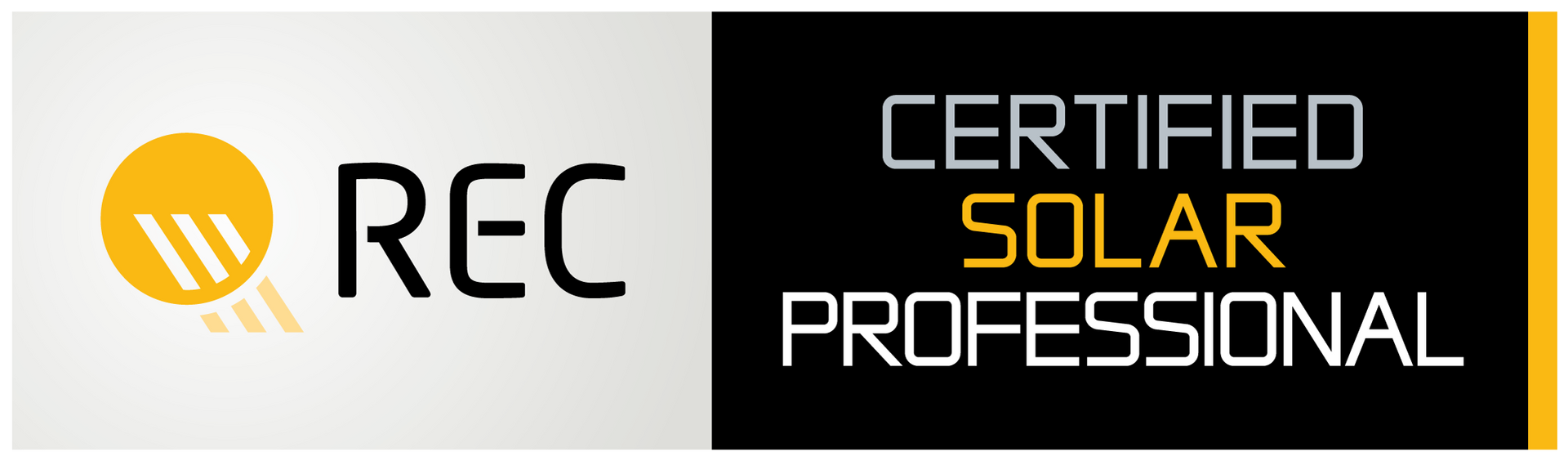 REC logo with "CERTIFIED SOLAR PROFESSIONAL" text.