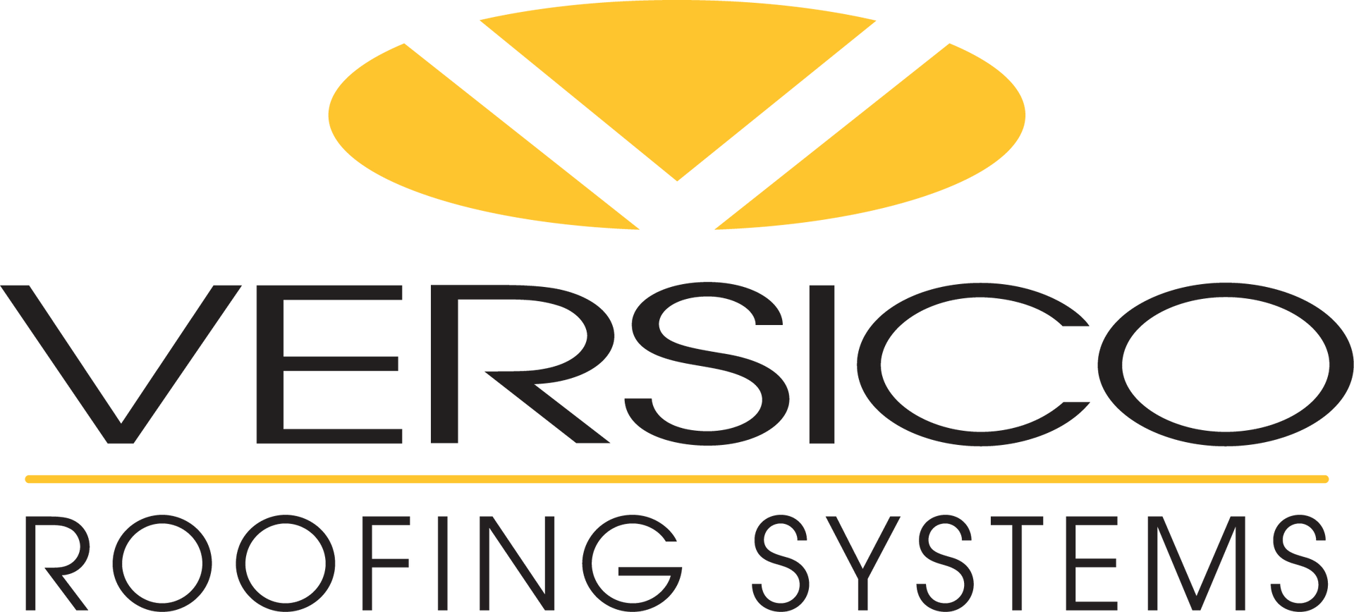 Logo of Versico Roofing Systems, featuring yellow geometric design and text in black and gold.