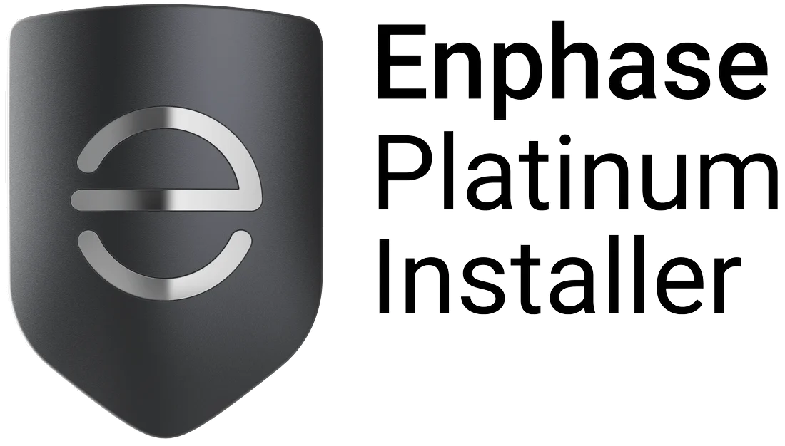 Enphase Platinum Installer logo: Black shield with a silver "e" inside and the words "Enphase Platinum Installer".