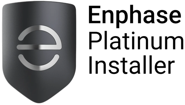 Enphase Platinum Installer badge: a dark shield shape with a silver "e" logo and the text "Enphase Platinum Installer."