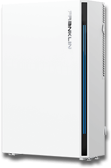 White Franklin home energy storage battery with blue light strip.