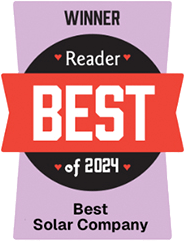 Winner of Reader's Best of 2024: Best Solar Company award. Badge is red, black, and purple.