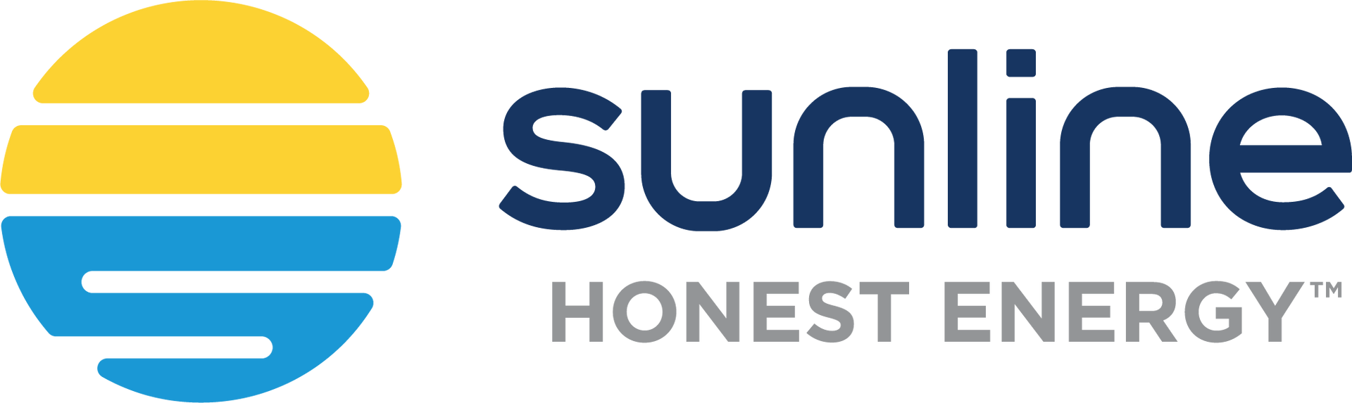 Sunline logo with yellow, blue sun graphic and text, 