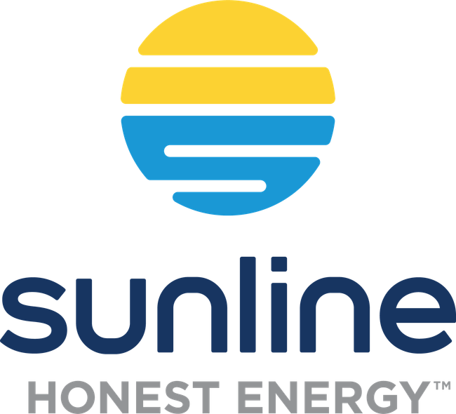 Sunline logo: yellow and blue sun over dark blue