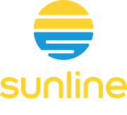 Sunline logo with yellow sun and blue
