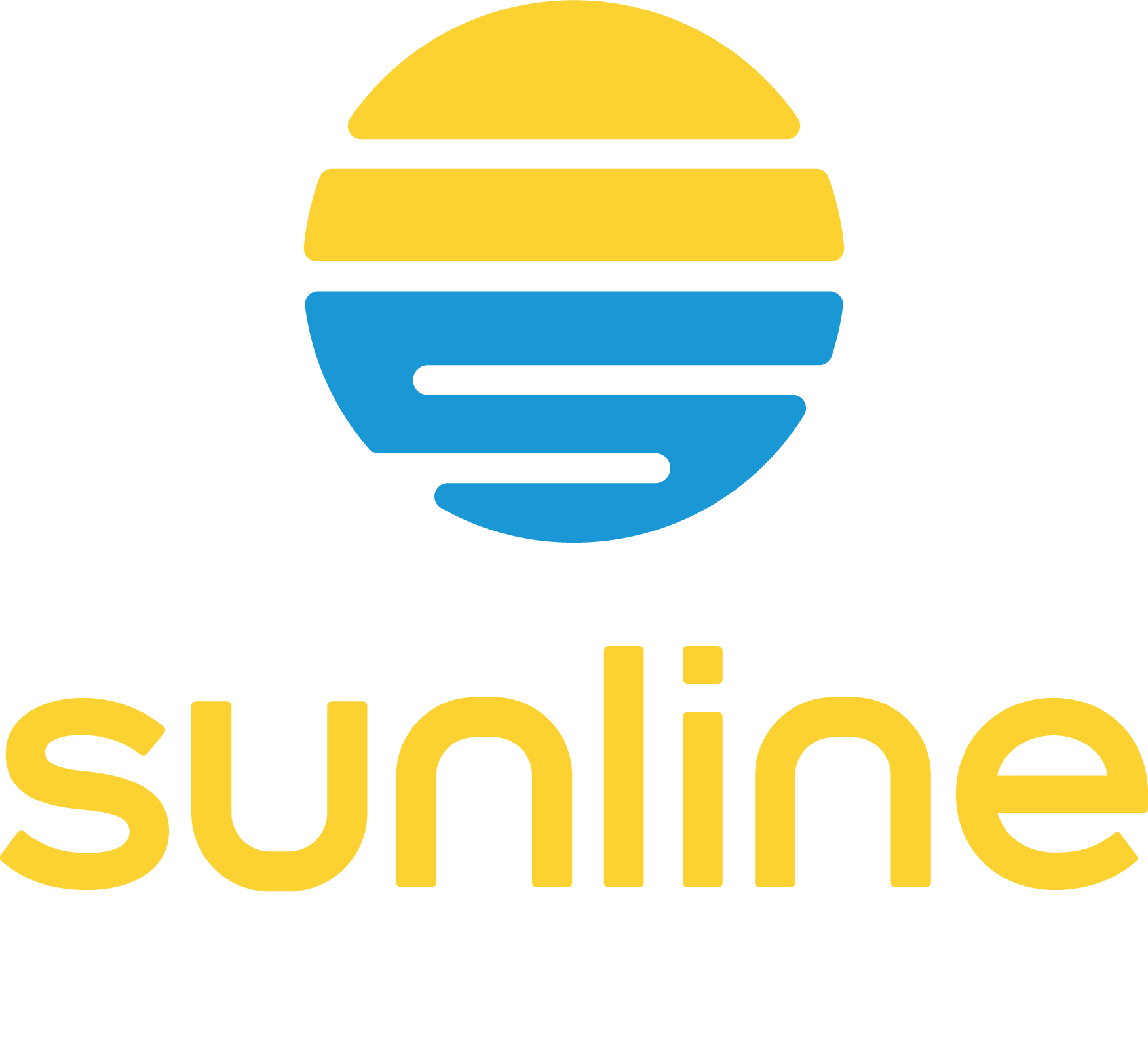 Sunline logo with yellow sun and blue 