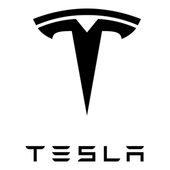 Tesla logo: stylized "T" symbol above the word "TESLA" in a sans-serif font.