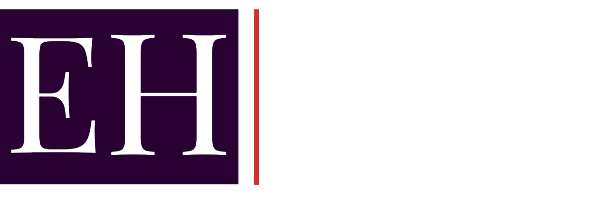 A purple and white logo with the letters eh on a white background.