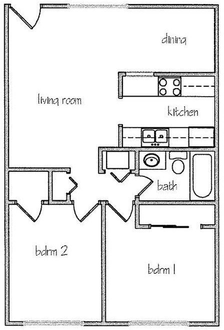 Floor Plan: 2 Bed · 1 Bath · 900 SQ. FT.