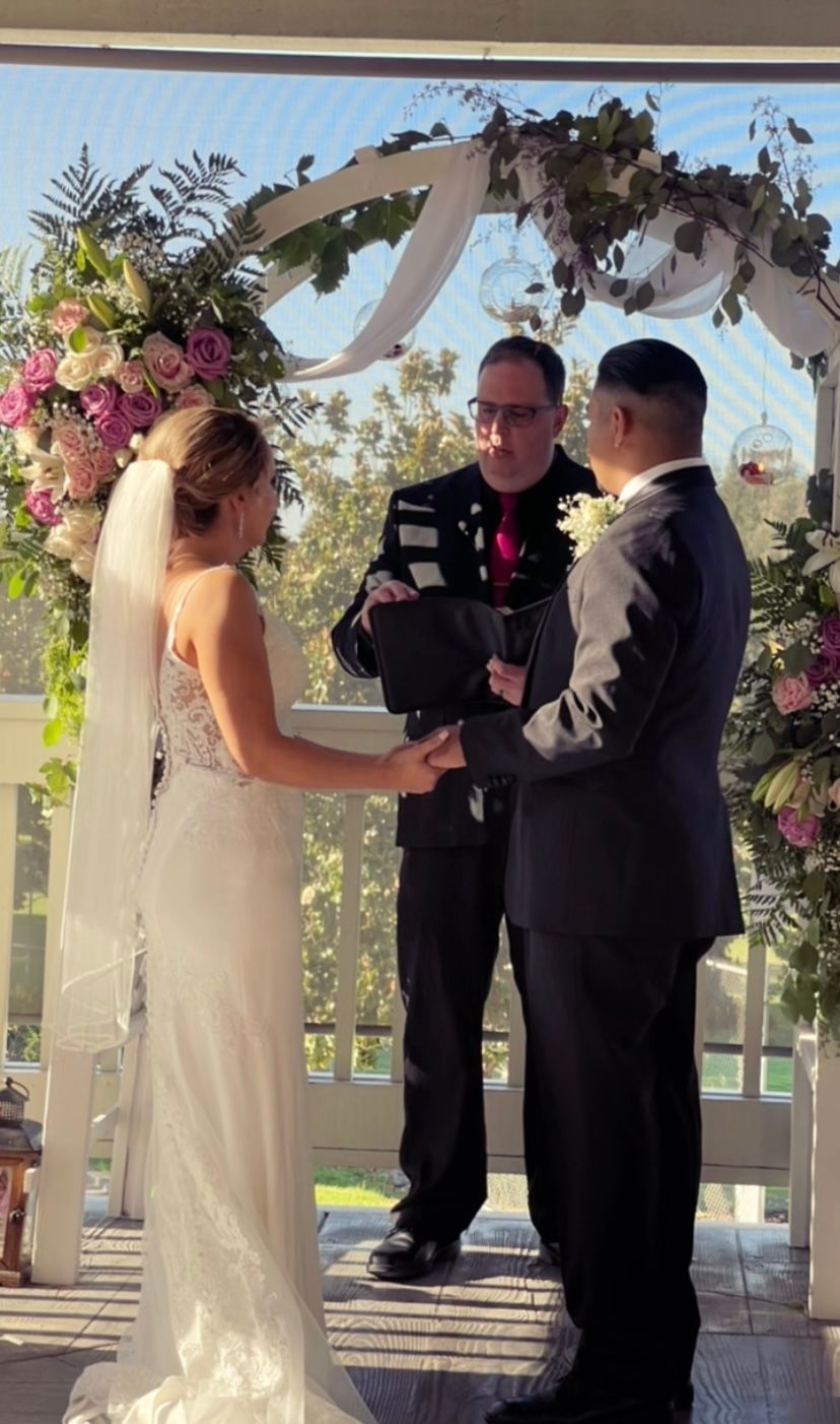 Close up of couple getting married.