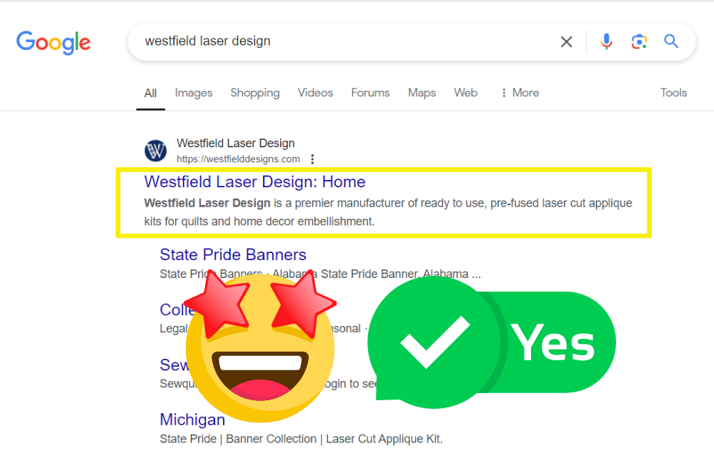 A google search page with a smiley face and a yes button.