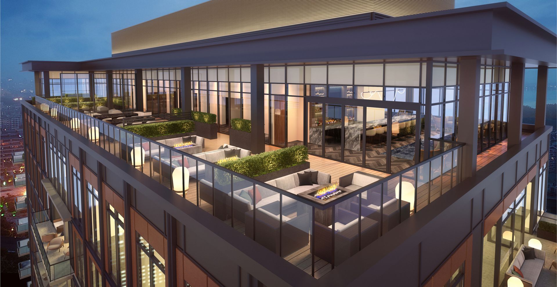 An artist 's impression of the rooftop terrace of a building.