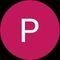 The letter p is in a pink circle on a black background.