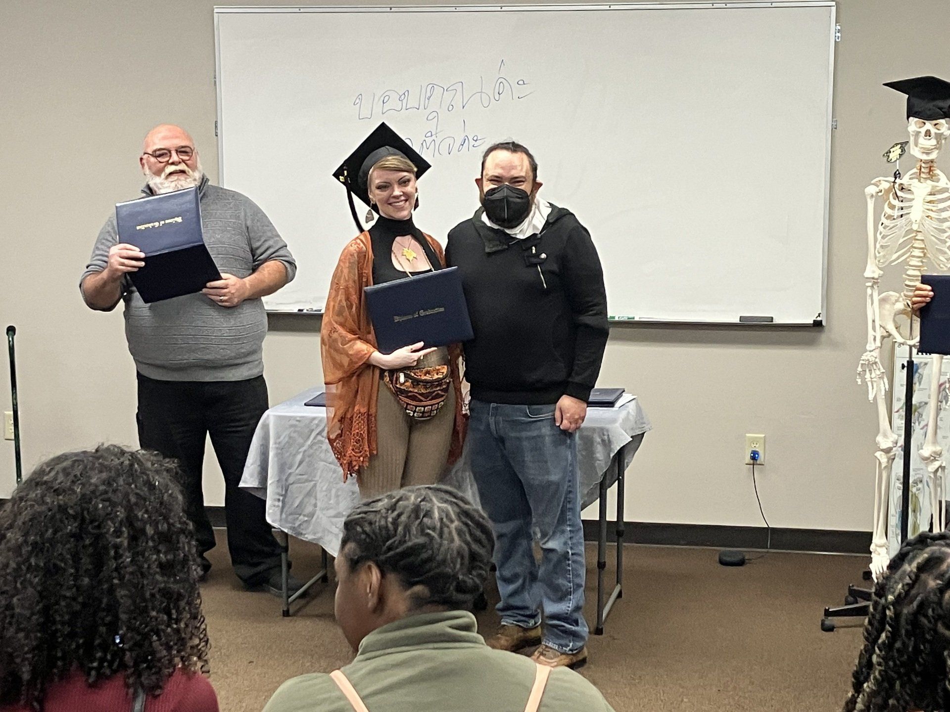 Heather is getting her certificate for massage therapy.