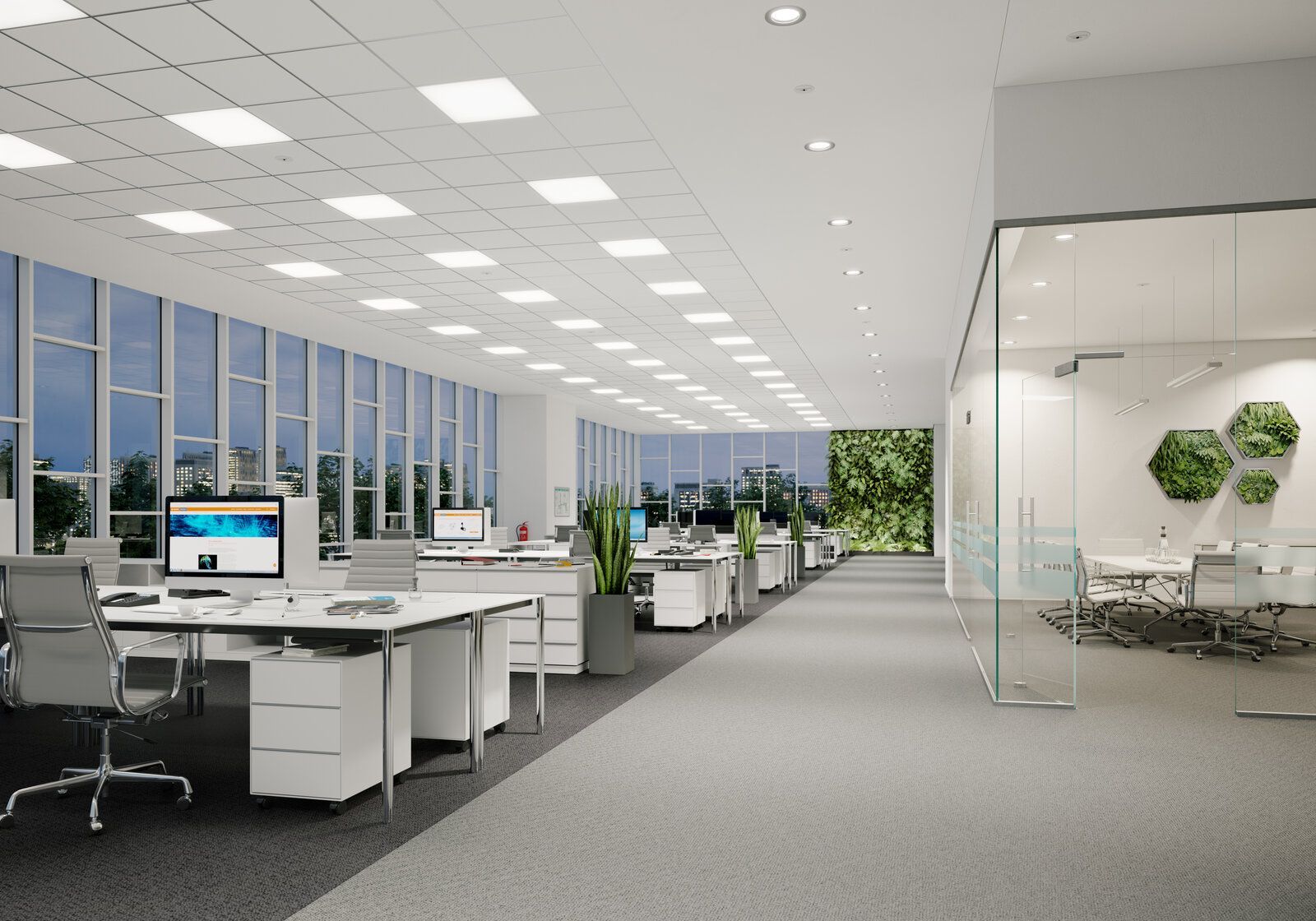 Modern LED lighting installation in a London office building