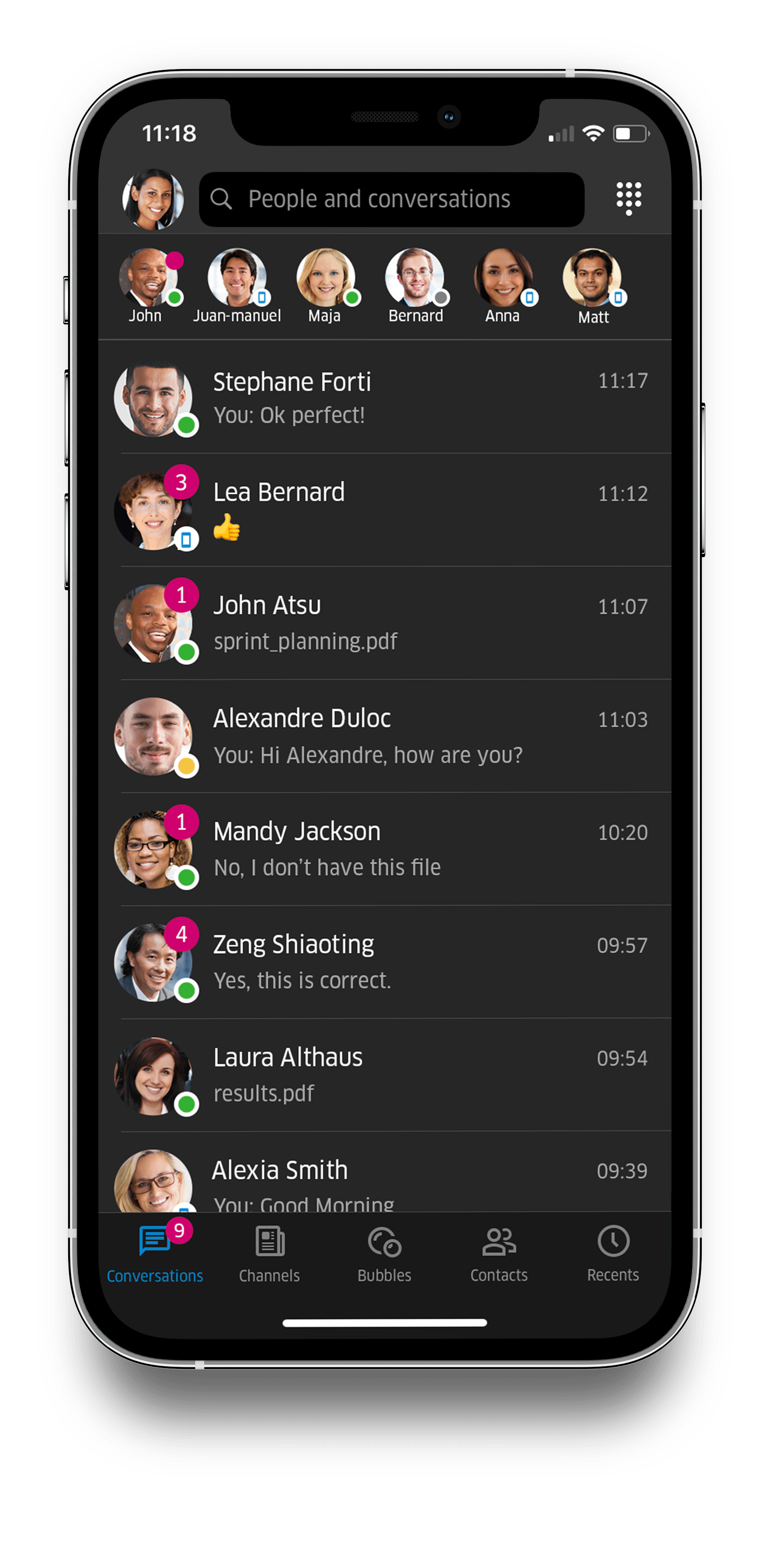 Mobile phone with chat screen