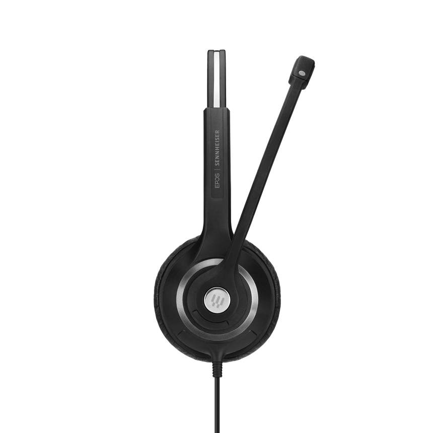 Black single-ear headset with attached microphone and cord.