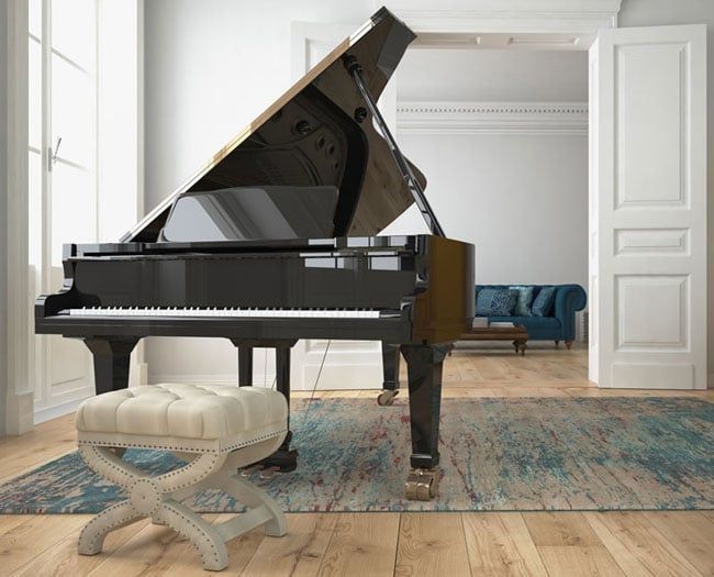 grand piano in a living room