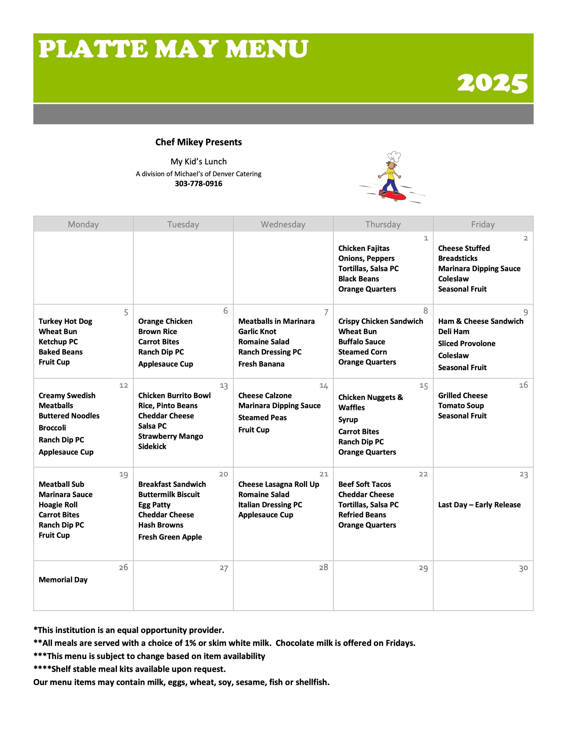 A platte may menu for 2024 with a picture of a man on a skateboard.